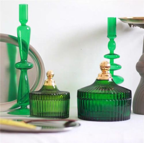 European-Style Retro Dark Green Colored Glass Storage Box Jewelry Box Home Soft Decoration