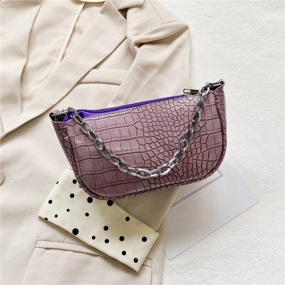 Women's Bag This Year's New Fashion Small Bag Crocodile Pattern Chain Underarm Bag Fashion Baguette Bag All-Match Single Zipper Shoulder Bag