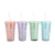 Summer Casual Ice Cup Cup with Straw Shimmering Powder Sequins Double Cartoon Plastic Cup with Straw Flat Lid Frost Water Bottle Wholesale