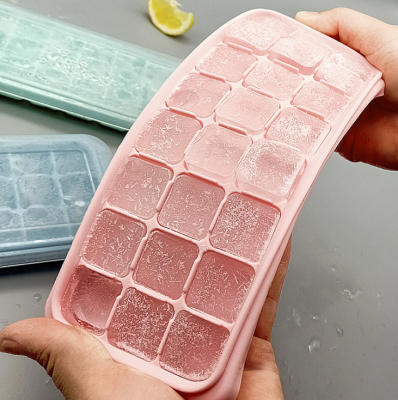 Silicone Ice Tray Ice Cube Mold 24 ge Silicone Ice Cube Tray with Lid Push Whiskey Square Function Ice Cube Box