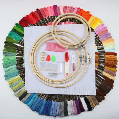 Customizable Amazon Cross Stitch Set 5 Bamboo Rings 100 Color Thread Embroidery Kit Cross Stitch Thread Set