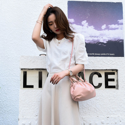Soft Leather Shoulder Messenger Bag Women's Pleated Portable Cloud Bag Casual Fashion Korean Style Dongdaemun Dumpling Bag