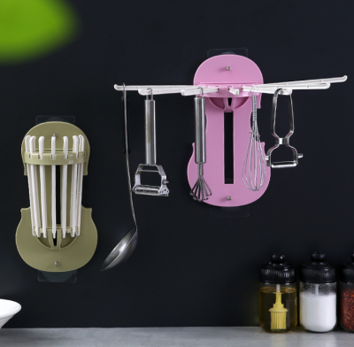 7-in-1 Pull-out Rack Multi-Functional Retractable Storage Rack Kitchen Wall-Mounted Seamless Hook