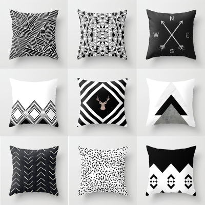 Yl189 Nordic Fashion Simple Black and White Pillow Cover Peach Skin Fabric Sofa Cushion Office Cushion Back Seat Cushion