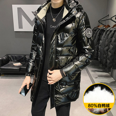 Men's Hooded down Jacket Mid-Length Coat 2020 New Winter Padded Top Trendy Handsome Glossy Winter Clothing