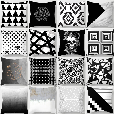 The Nordic Black and White Geometry Pillow Graphic Customization Sofa Waist Rest Peach Skin Fabric Pillow Cover Wholesale