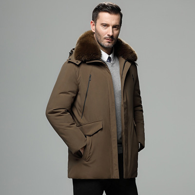 2020 Winter New Men's down Jacket Middle-Aged and Elderly Dad Casual Coat Thickened plus-Sized Fox Fur Collar Warm