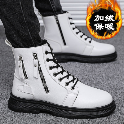 Men plus Velvet White Martin Boots Male 2020 Winter Tide Male High-Top Zipper Men's Cotton Shoes Leather Boots Direct