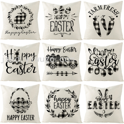 Easter Pillow Cover Custom Black-and-White Checkered Linen Throw Pillowcase Office Sofas Cushion Cover Cross-Border Hot Sale