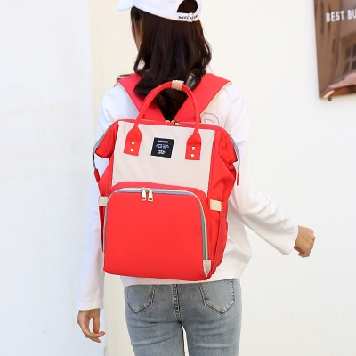 Logo Customized New Fashion Trendy Backpack Stitching Contrast Color out Mummy Bag Bottle Storage Baby Diaper Bag