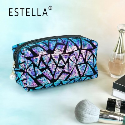 New Square Geometric Pattern Korean Style Octagonal Cosmetic Bag Colorful Sequins Large Capacity Storage Bag Customization