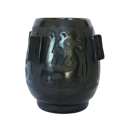 Xiongzhou Black Porcelain Crafts Gift Master's Work Pottery Pot Hollow Pot Vase Decoration Home Decoration Collection