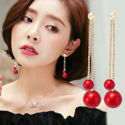 Festive Bright Red Pearl Earrings a 2-Piece Earrings Frosted Red Pearl Earrings Factory Direct Sales Large Pearl Earrings