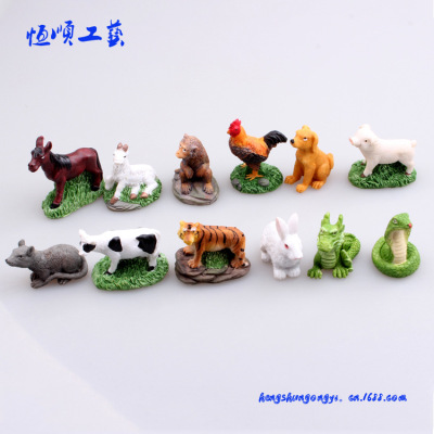 Resin Craft Ornament Mental Sand Set Sand Table Game Model Box Therapy Toy Animal Zodiac
