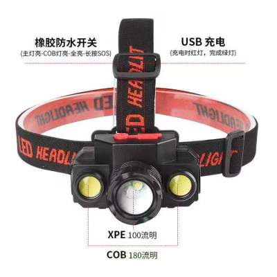 Factory Spot Cob Lighting Floodlight Led Strong Light Lighting USB Rechargeable Head-Mounted Night Fishing Headlamp