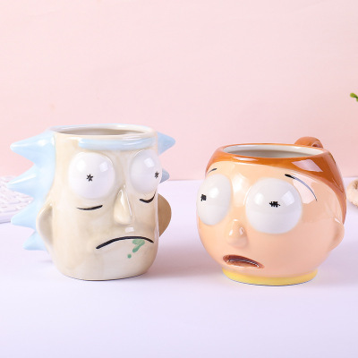 Old Man and Child Water Cup Cute Creative Cartoon Ceramic Cup Rick and Morty Shape Mug Large Capacity