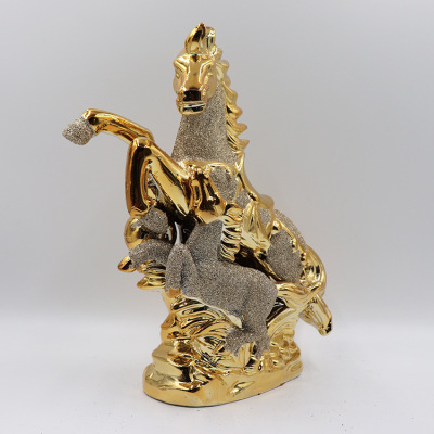 Ceramic Crafts Decoration Child and Mother Horse Feng Shui Opening Gift Zodiac Win Instant Success Desktop Electroplating Decoration