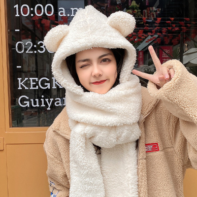 Jennie Same Scarf Hat Integrated Female Winter Ears Bear Hat Scarf Plush Warm Thickened