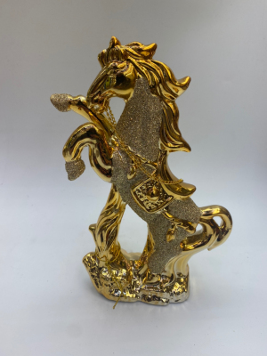 25cm Golden Ceramic Horse Horse Crafts Decoration Export Products Factory Direct Sales Autocratic Horse Win Instant Success