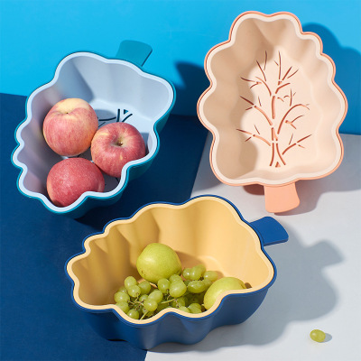 Plastic Household Draining Basin Kitchen Fruit and Vegetable Storage Basket Leaf Shape Two-Color Drain Bowl Basin 