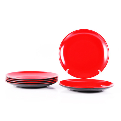 Two-Color in Black and Red Disc Size round Melamine Plate Hotel Dinner Plate Tableware Factory Direct Sales