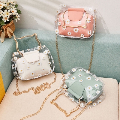 Women's Bag 2020 New Cat Handle Transparent Chain Small Square Bag Fashion Casual Printing Mobile Phone Bag Small Bag