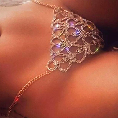 Cross-Border Accessories Diamond Claw Chain Body Chains Heart-Shaped Sexy Bikini Diamond Panties Body Chain Factory Direct Sales