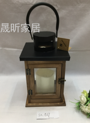 American Nordic Simple Distressed Art Portable Candle Aromatherapy Candlestick Wooden Storm Lantern Living Room Bedroom Decoration