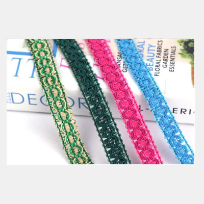 Factory Direct Sales 1.8cm Chanel-Style Woven Eight-Word Edge Ribbon Polyester Korean Lace Gold and Silver Yarn-Dyed Ribbon DIY