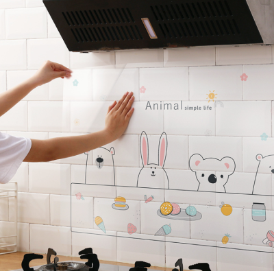 Kitchen Cute Stickers Waterproof Oil-Proof High Temperature Resistant Self-Adhesive Wall Stickers Moisture-Proof Aluminized Paper Kitchen Ventilator Cabinet Wallpaper