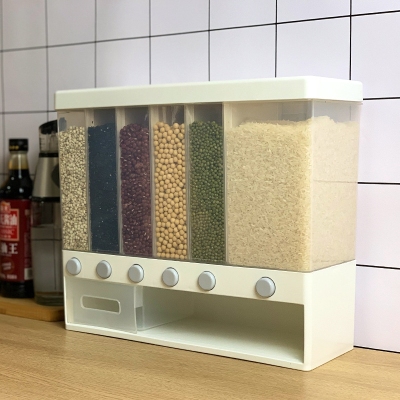 Cereals Storage Box Compartment Wall-Mounted Grain Storage Tank Large Capacity Airtight Household Kitchen Beans Rice Bucket