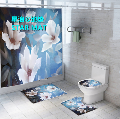 STAR MAT Geometric Series Four-Piece Floor Mat Shower Curtain Waterproof Three-Piece Floor Mat Bathroom Curtain