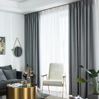 Velvet Linen Net Red Nordic Cotton and Linen Curtain Ins Modern Minimalist Morandi Shading Finished Living Room Bedroom