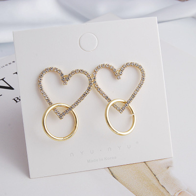 Earrings Korean Temperament Silver Ear Studs Anti-Allergy Diamond Exaggerated Light Extravagant Love Heart Ring Ear Studs Earrings for Women