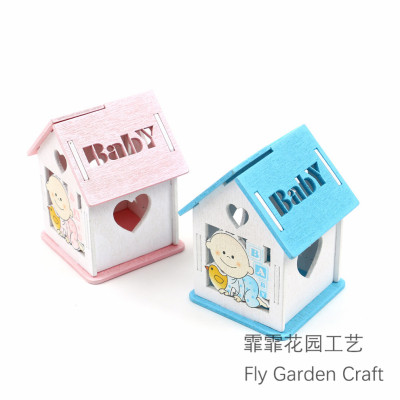 Baby Wooden Small House Candy Box Card Flip Chimney
