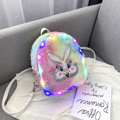Autumn and Winter New Fashion Korean Style Plush Backpack Furry Colorful Backpack with Light Children's Schoolbag Foreign Trade