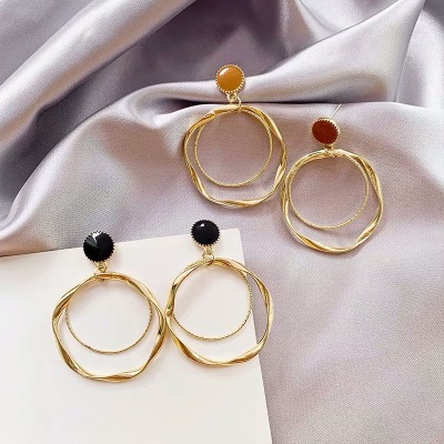 Sterling Silver Needle Irregular Circles Earrings for Women Hong Kong Style Ear Studs Korean Refined Wild Earrings