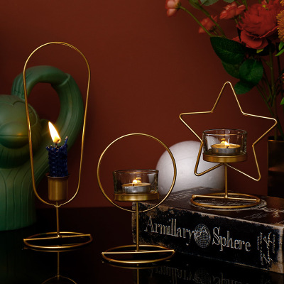 Nordic Instagram Style Golden Wrought Iron Candlestick Ornaments Candlelight Dinner Household Dining Table Creative Aromatherapy Candle Holder Cups