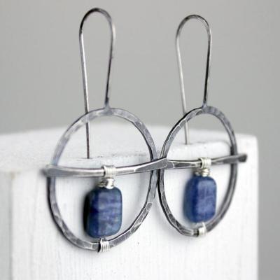 Rong Yuomei New Style Banging Plated 925 Large Silver Ring Vintage Earrings Handmade Winding Natural Lapis Lazuli Earrings