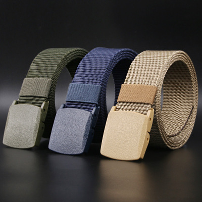 Hole-Free Lazy Belt for Men and Women Canvas Woven Sports Outdoor Nylon Plastic Buckle over-Security Pants Belt