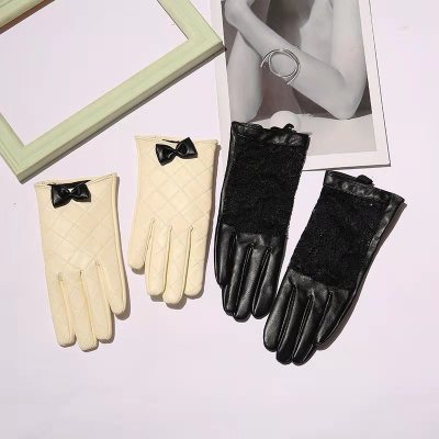 Winter Print Large Cotton Black Pu Warm Universal Spot Single Color Finger Gloves Spring Leather Gloves Factory Direct Supply