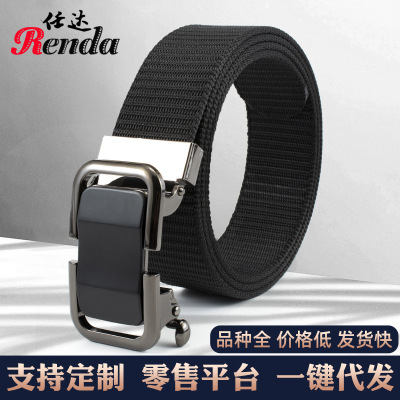 One Retail on Behalf of the Consignor Men's Automatic Fashion Single Circle Spot Universal Alloy Buckle Business Nylon Pants Belt