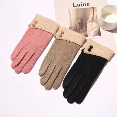 Autumn and Winter Jacquard Autumn and Winter Solid Color Pink Finger Gloves Spot Warm Spring Cat's Paw Leather Gloves Factory Direct Supply