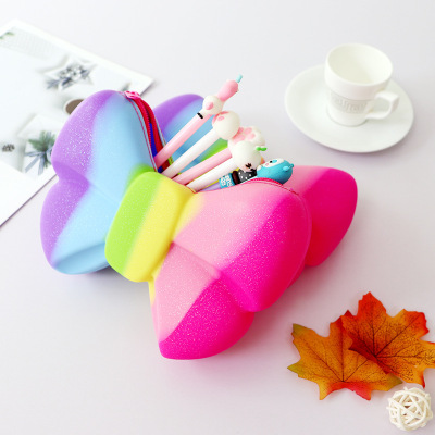 Mingchen Creative Cartoon Pencil Case Three-Dimensional Bow Large Capacity Simple and Environmentally Friendly Silicone Pencil Case Pencil Case Pupils' Stationery Collection