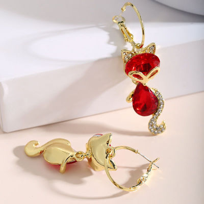 Minority Design Earrings Fennekin Inlaid Jewel Eardrops Birthday Gift Ins Style Ear Studs Earrings