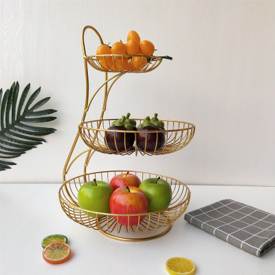 European Fruit Plate Living Room Home Golden Three-Layer Fruit Plate Modern Creative Multi-Layer Fruit Rack Creative Candy Basket