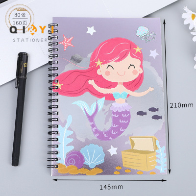 Silver Card Mermaid Hard Case Thickened Coil Notebook Notebook Students' Office Stationery Coil Notebook Wholesale