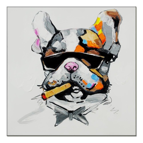 Smoking Dog Oil Painting Animal Oil Painting Canvas Frame Hotel Oil Painting Apartment Painting Decorative Painting Factory Factory Direct Sales