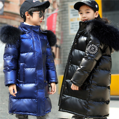 2020 New Children's down Jacket Girls' Boys' Mid-Length Thicken Big Fur Collar Medium and Large Children's Clothing Winter Coat Disposable