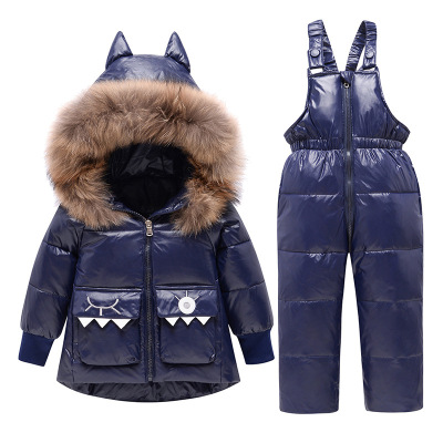 Children's down Jacket Suit Two-Piece 3-6 Years Old Baby Suit Cartoon Removable Hood Open Thickened Winter Clothing